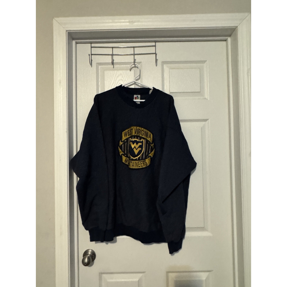 Vintage West Virginia Mountaineers Sweatshirt Mens L Crew Neck Sweater WVU USA